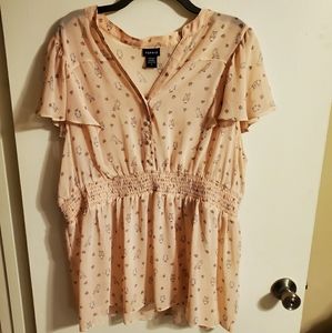 Torrid 3X Pink Owl Chiffon Short Sleeve Shirt